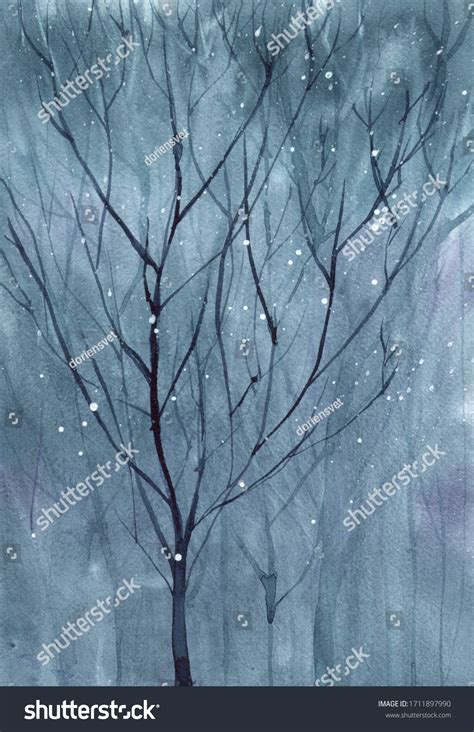 Hand Drawn Watercolor Indigo Tree Illustration Stock Illustration