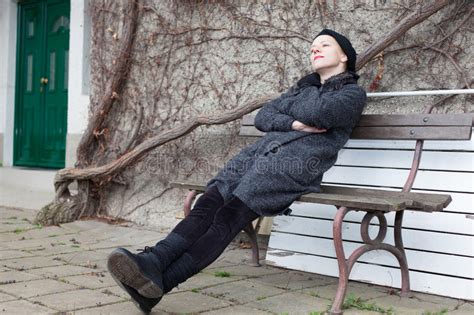 Woman Sitting On A Bench And Enjoying Stock Image Image Of Relaxing