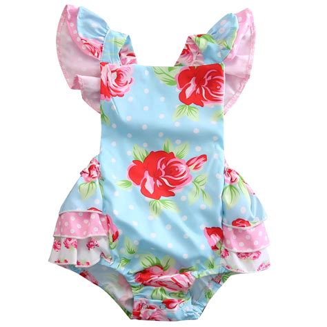 Newborn Baby Girls Romper Cotton Clothes Floral Ruffle Sunsuit Jumpsuit