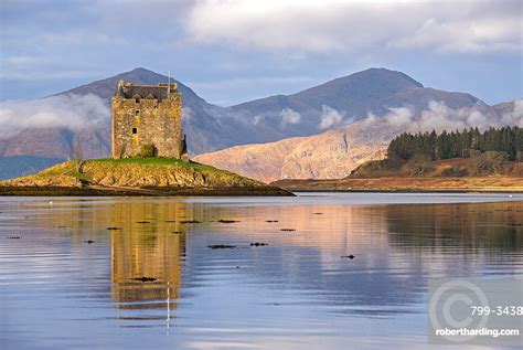 Castle Stalker Reflected In Loch Stock Photo