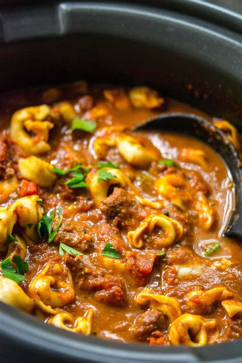 Slow Cooker Spicy Beef Tortellini Soup - Slow Cooker Gourmet