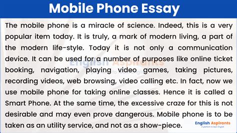 Essay On Mobile Phone For Students 100 150 250 400 Words