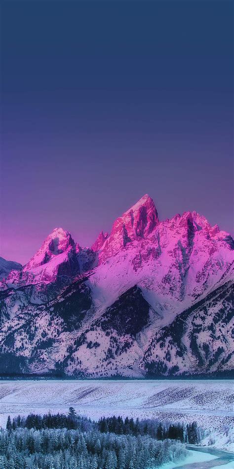 Pink Mountain Blue Sunset Nature Iphone Wallpaper Iphone