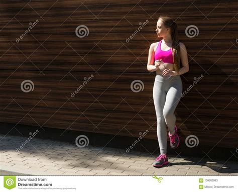 Woman Runner Is Having Break Drinking Water Stock Image Image Of