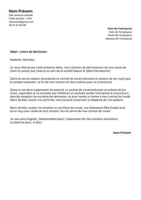 Exemple De Lettre De Demission Avec Préavis à Télécharger En Pdf