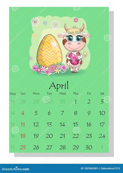 Calendar 2021 Cute Bull And Cow For Every Month Stock Illustration