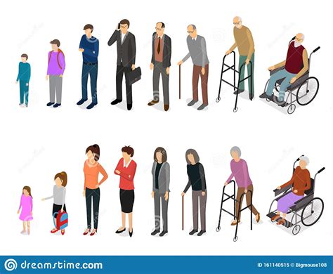 Cartoon Characters People Different Generations Set 3d Isometric View
