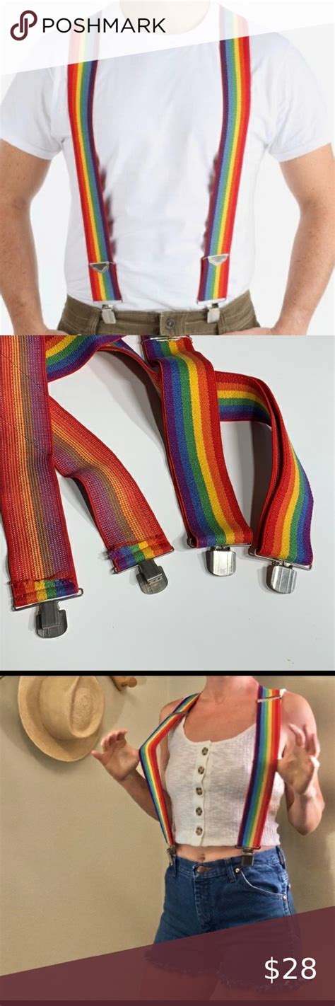 Vintage Elastic Rainbow Striped Clip On Suspenders