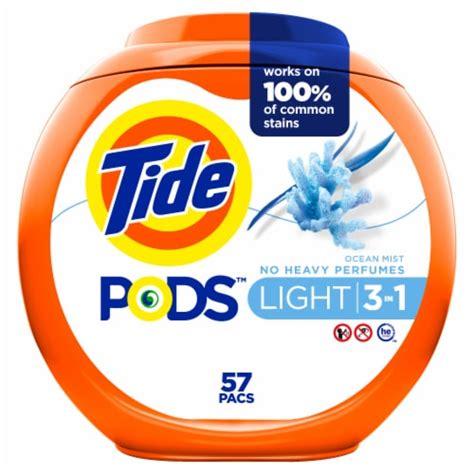 Tide Pods Light Ocean Mist Scent Liquid Laundry Detergent Pacs 57 Ct