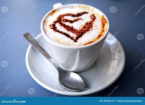 Nice Closeup Cup Of Coffee With Hearts On Coffee Foam Stock Image
