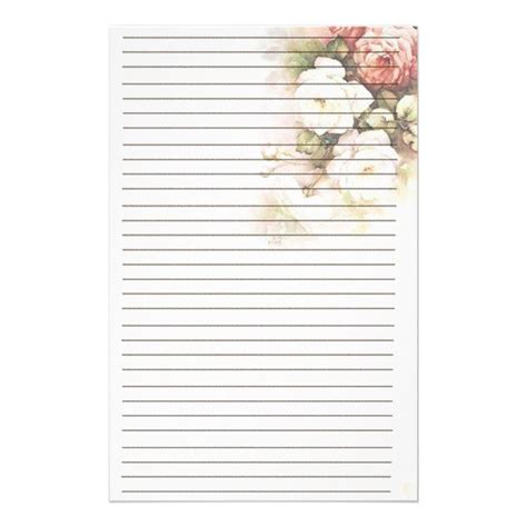 Lined Stationery Featuring Lovely Pink And White Roses Lovely For