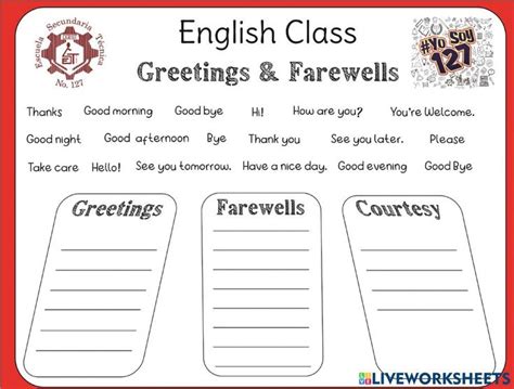 An English Class Worksheet With The Words Greetings And Farewells On It