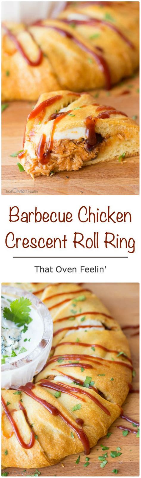 3 place the chicken mixture on the thick center ring, followed by a good sprinkling of shredded mozzarella cheese. Barbecue Chicken Crescent Roll Ring | Dinner rolls recipe ...