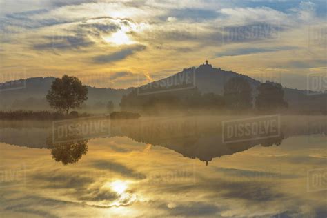 Wachsenburg Castle At Sunrise Reflecting In Lake Drei Gleichen Ilm