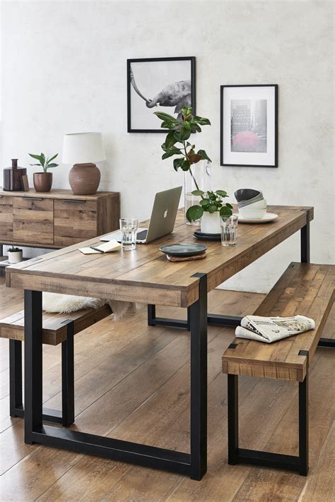 Veda 6 seater dining table set in brown colour by home centre ₹ 26,700: Buy Jefferson Rustic 6 Seater Bench Set from the Next UK ...