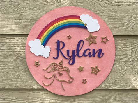 Rainbow And Unicorn Name Sign For Girls Nursery Unicorn Name Etsy