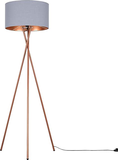 Minisun Modern Copper Metal Tripod Floor Lamp With A Grey And Copper