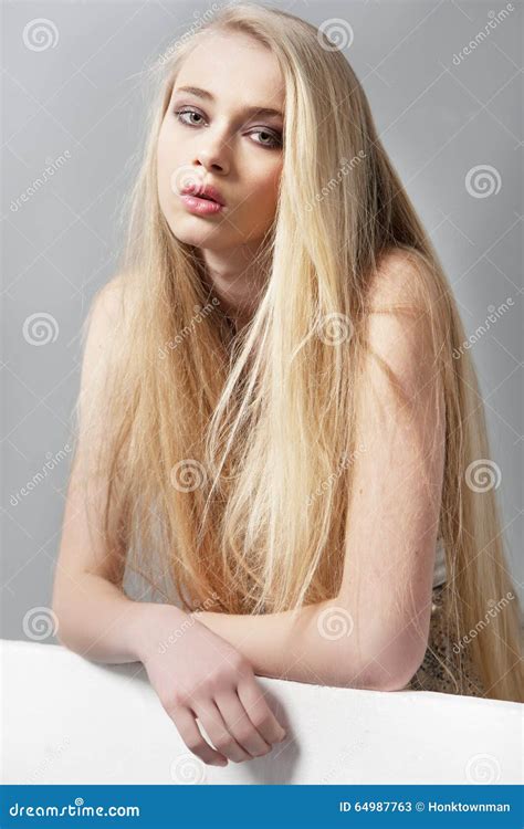 Beautiful Blonde Girl With Long Hair And Green Eyes Stock Image Image Of Blond Facial 64987763