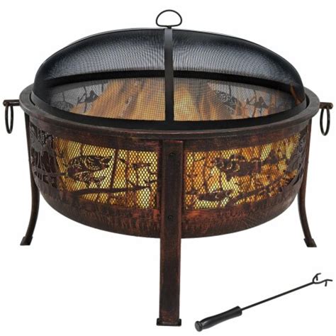 Sunnydaze 30 Fire Pit Steel With Northwoods Fishing Design And Spark