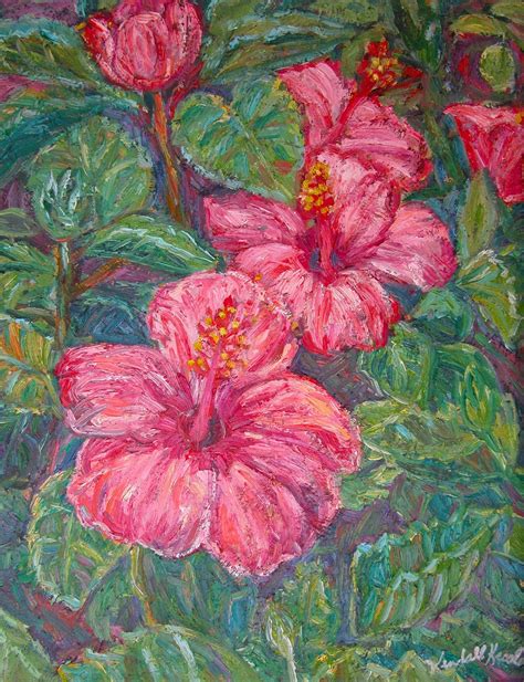 Hibiscus Art 14x18 Impressionist Floral Oil Painting By Award Winning