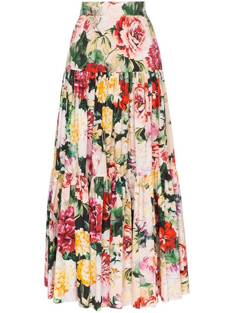 Vector art, clipart and stock vectors. Dolce & Gabbana Tiered Cotton Floral Maxi Skirt | Floral ...