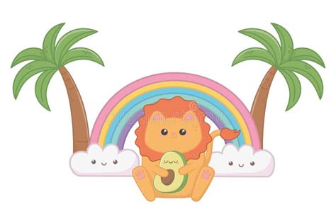 Isolated Kawaii of Lion Cartoon Design Stock Vector - Illustration of