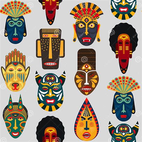 African Tribal Ritual Masks Seamless Pattern Stock Vector