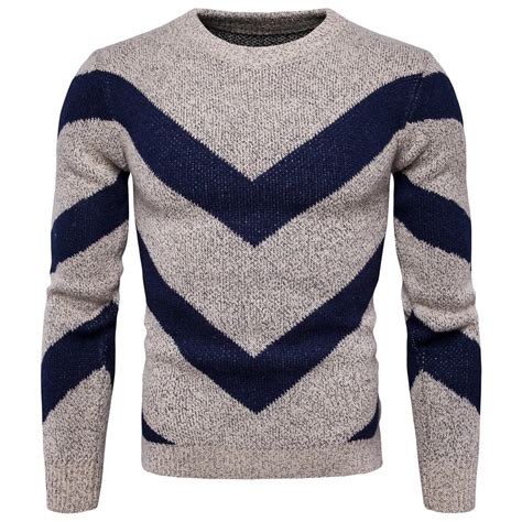 Winter Thickening Long Sleeve Striped Social Men Pullover Sweaters