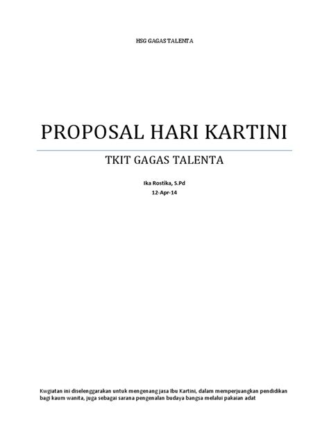 Pdf Contoh Proposal Hari Kartini Dokumentips