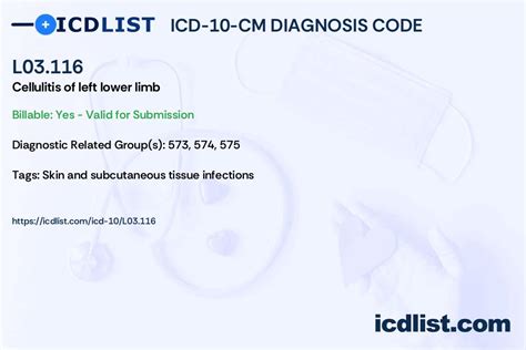 Icd 10 Cm Diagnosis Code L03116 Cellulitis Of Left Lower Limb