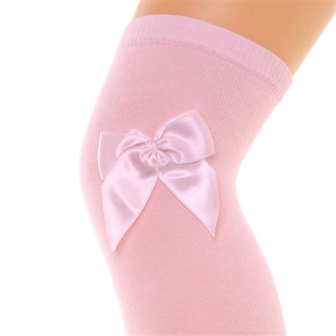 Meia Pata Girls Pink Socks Over The Knee High With Bows Made In Portugal