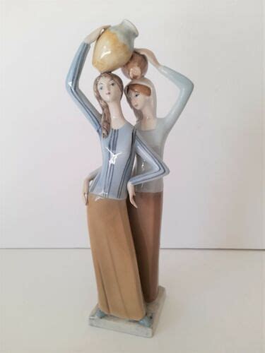 Vintage Italian Women With Jugs Porcelain Sculpture Figure Signed Italy