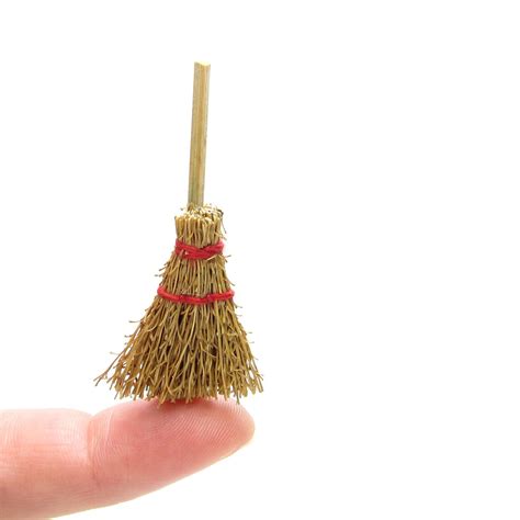 Miniature Broom Natural Straw Craft Broomstick For Dollhouse Hallowee