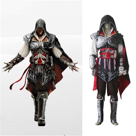 Assassins Creed 2 Ezio Costume Outfit Halloween Cosplay Costume Black
