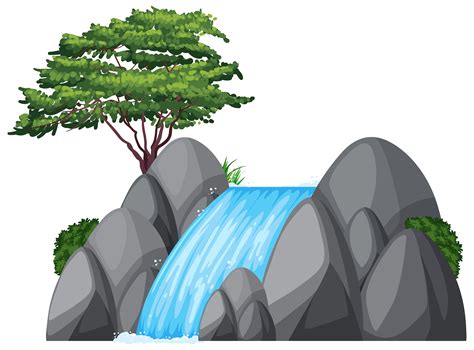 Waterfall And Green Tree On The Rock 430673 Vector Art At Vecteezy