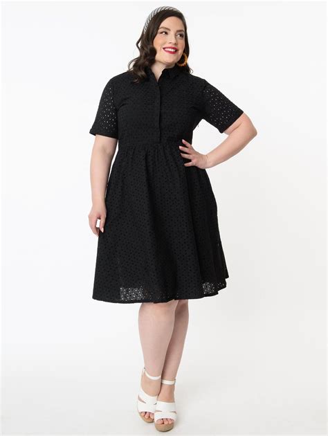 plus size 1950s black eyelet harlow swing dress 92 in 2021 plus size vintage clothing