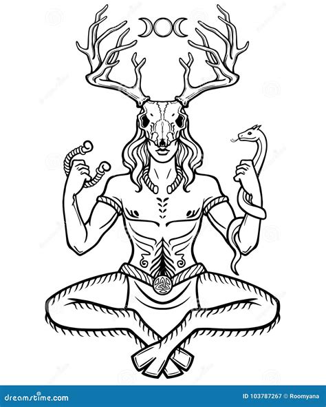 Horned God Cernunnos Mysticism Esoteric Paganism Occultism Vector