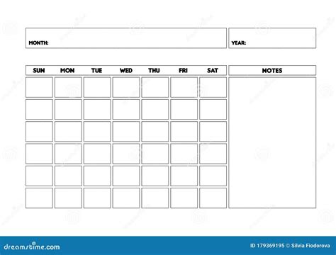 Plantilla De Calendario Mensual En Blanco Sin Planificación Mensual Stock de ilustración