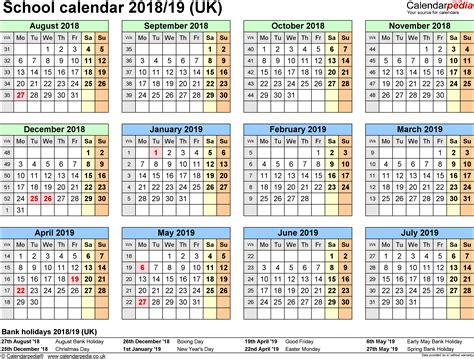 School Calendars 20182019 As Free Printable Excel Templates
