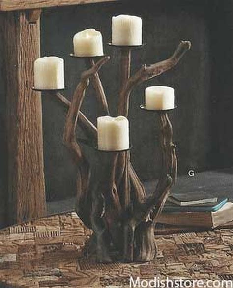 26400 Roost Dark Driftwood Candelabra Vertical Wood Candle