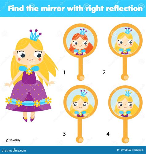 Children Educational Game Matching Pairs Find The Correct Reflection