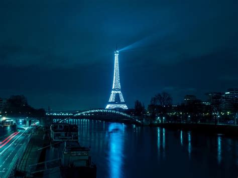 Paris Eiffel Tower Night City River Bridge Desktop Background