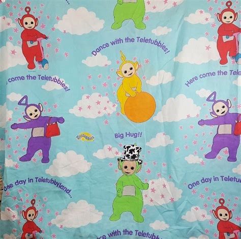 Vintage 1998 Teletubbies Twin Bed Flat Sheet Bedding