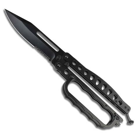 Black Trench Knife Balisong Folding Butterfly Knuckle Knives Black