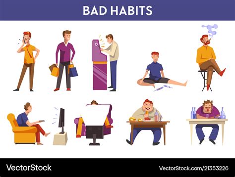 people bad habits and behavior icons royalty free vector