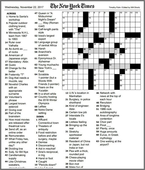 Enjoy these free crosswords from the new york times crossword puzzle archives. And The Answer Is … | 06880
