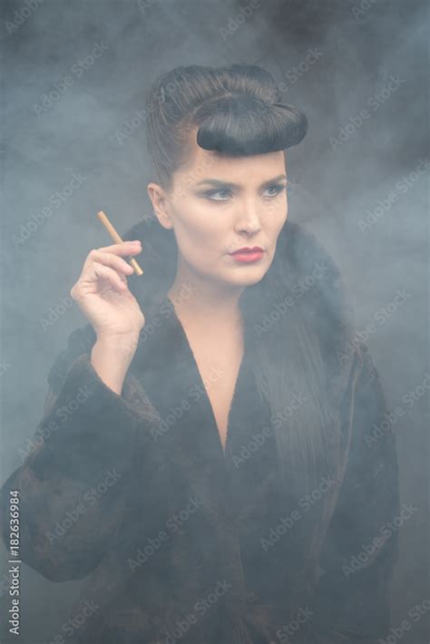 Cyberpunk Themed Beautiful Girl With Cigarette Smoke Environment Stock Photo Adobe Stock