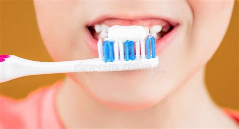 Dental Hygiene Happy Little Kid Brushing Her Teeth Health Care