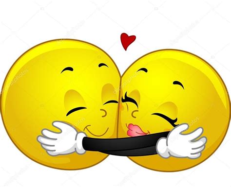 Ilustração De Mascote De Um Par De Smileys Abraçando Emoji De Beijo