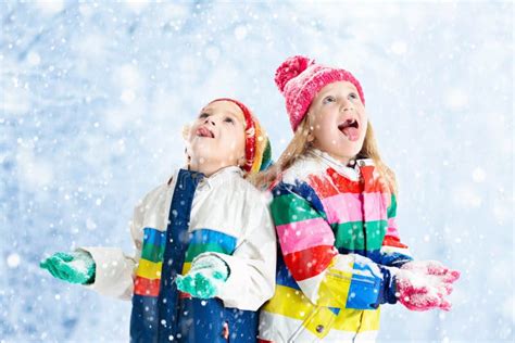 672 Kids Playing Snow Children Play Outdoors Winter Snowfall Stock